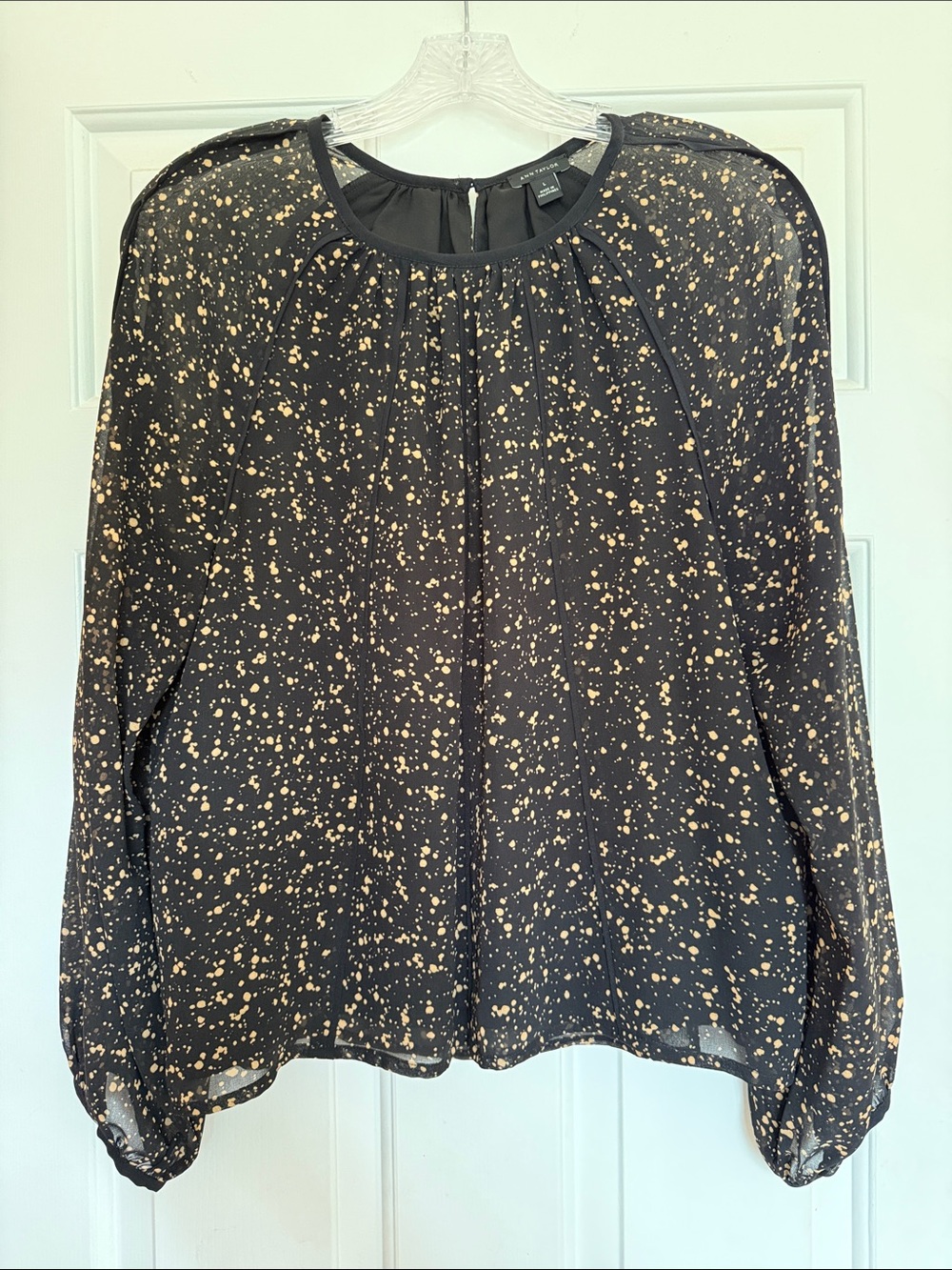 Ann Taylor Black Blouse with Gold Speckle Print